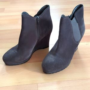 Gray suede wedge bootie